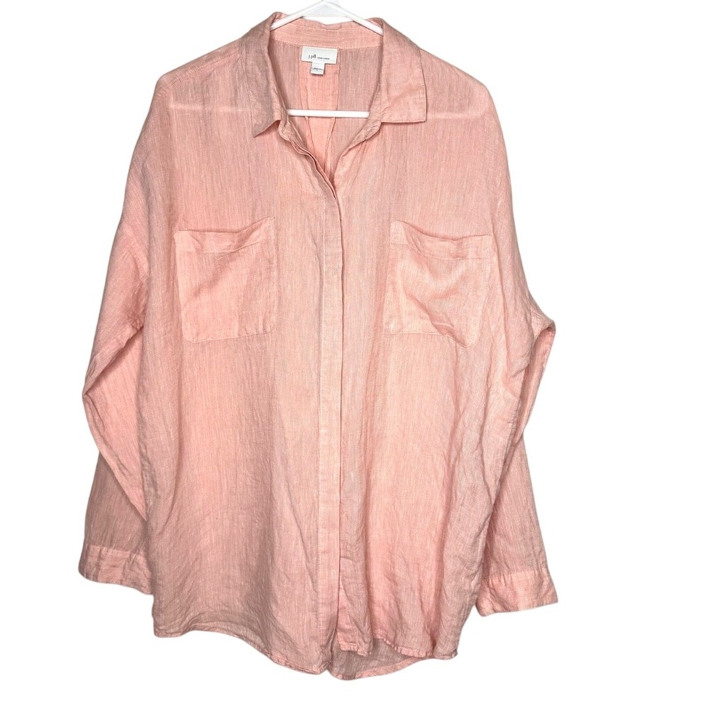 J Jill Love Linen Light Pink Long Sleeve Button Down Shirt L Minimalist Coastal
